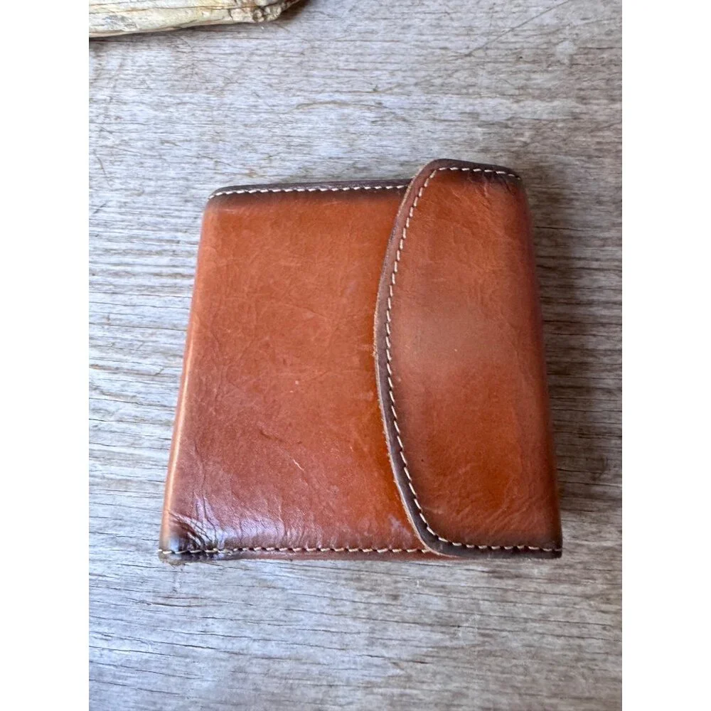 Patricia Nash Italian Leather Bifold Wallet Cognac Kiss Lock Coin Frame Snap Clo - Picture 6 of 8